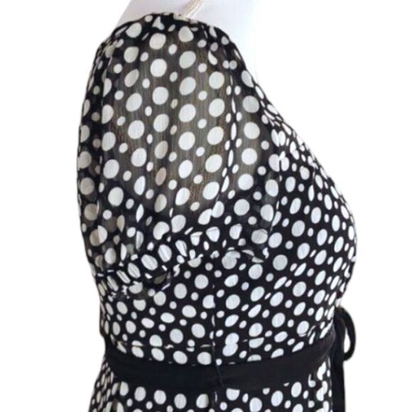 Polka Dot Empire Waist Dress Black Chiffon Sash Twee Romantic Vintage Size S - Picture 4 of 7